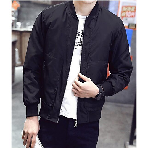 

Men's Basic Jackets Solid Colored Spring Jacket Regular Daily Long Sleeve Cotton Coat Tops Black