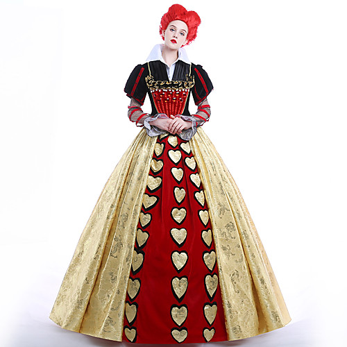 

Alice's Adventures in Wonderland Queen of Hearts Dress Women's Movie Cosplay Dress Petticoat Wig Christmas Halloween Carnival Ssatin