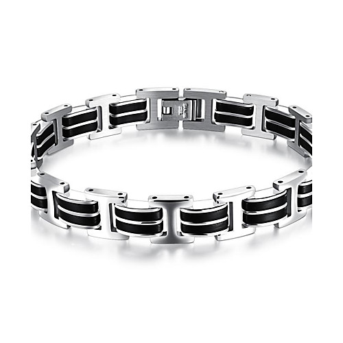 

Men's Bracelet Personalized Simple Style Fashion Hip-Hop Silica Gel Bracelet Jewelry Black For Birthday Gift Daily Casual Street / Titanium Steel