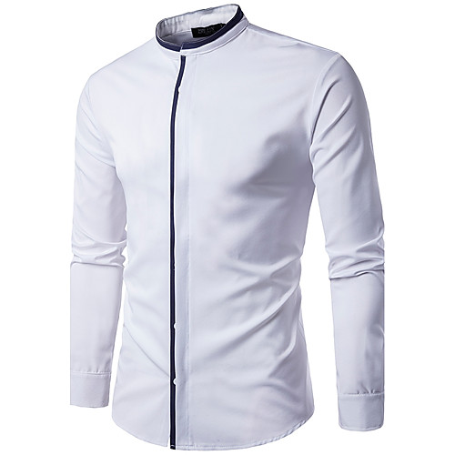 

Men's Shirt Solid Colored Long Sleeve Going out Tops White Navy Blue