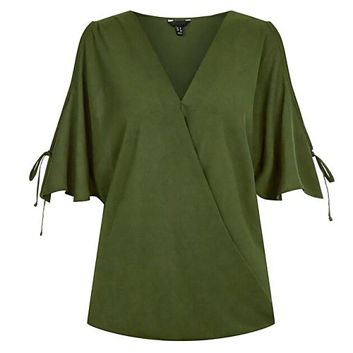 

Women's Blouse Solid Colored Half Sleeve Going out Tops Black Army Green Royal Blue