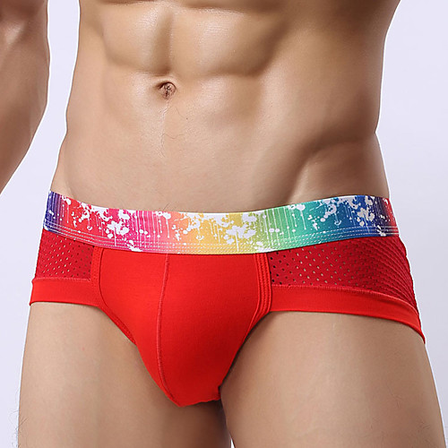 

Men's 1 Piece Patchwork Super Sexy Briefs Underwear Rainbow White Black Blue L XL XXL