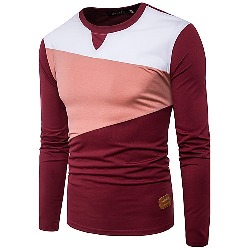 

Men's T shirt Color Block Long Sleeve Daily Tops Cotton Black Wine