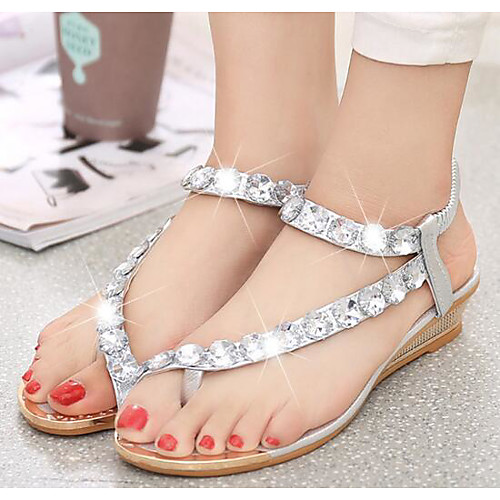 

Women's Sandals Flat Sandals Summer Flat Heel Open Toe Comfort Casual Beach Solid Colored PU Walking Shoes Silver