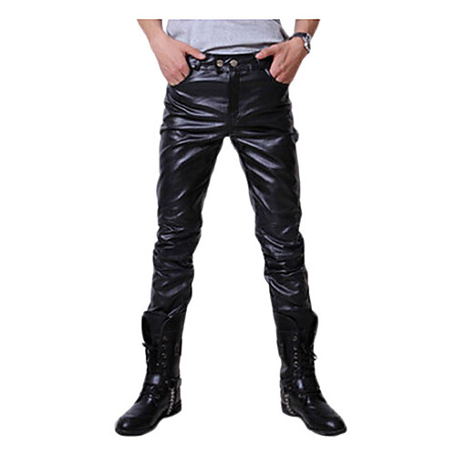 

Men's Punk & Gothic Slim Daily Holiday Work Skinny Slim Pants Solid Colored Full Length Black Gold Silver / Club / Weekend
