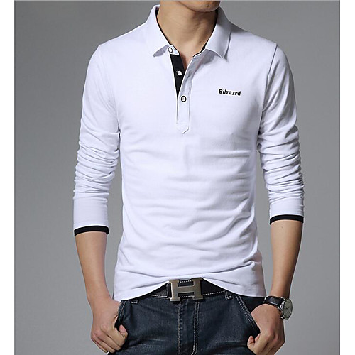 

Men's Polo Solid Colored Long Sleeve Daily Tops Cotton Business Active Casual White Navy Blue Gray