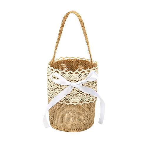 

Flower Basket Linen 9 7/8 (25 cm) Lace / Flower 1 pcs