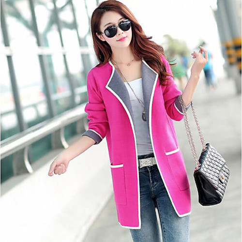 

Women's Solid Colored Cardigan Long Sleeve Loose Regular Sweater Cardigans Round Neck Spring Fall Blushing Pink Fuchsia Gray / Beach
