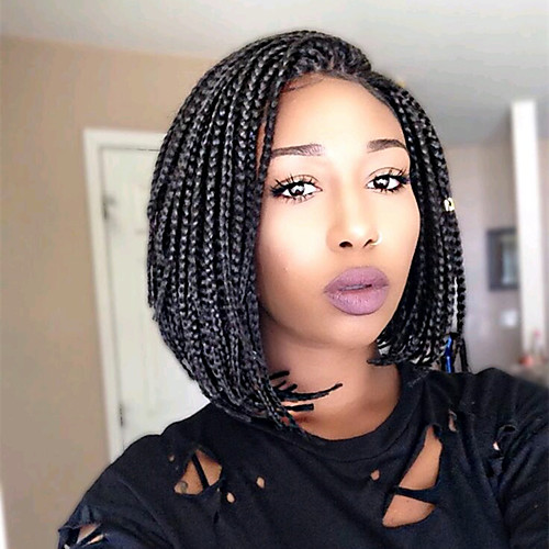 Synthetic Lace Front Wig Bob Lace Front Wig Short Medium Length Natural Black Synthetic Hair Middle Part Sew In 100 Kanekalon Hair Braided Wig Black