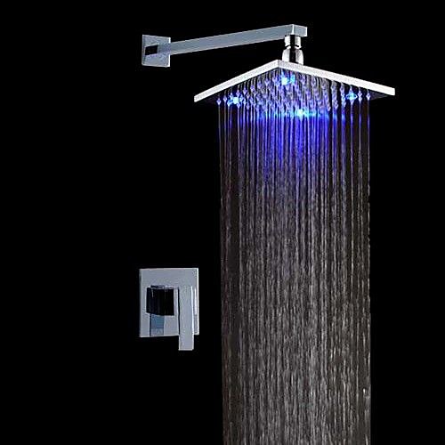 

Shower Faucet Set - Rainfall Contemporary / LED Chrome Wall Mounted Ceramic Valve Bath Shower Mixer Taps / Brass