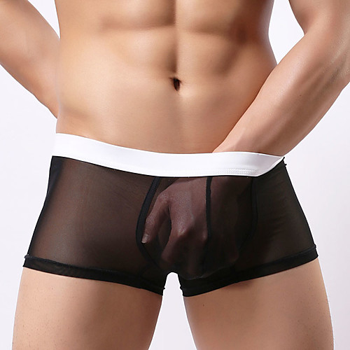 

Men's Modern Style Sexy Shorties & Boyshorts Panties - Normal, Voiles & Sheers 1 Piece Low Waist Black White Blue S M L / Skinny