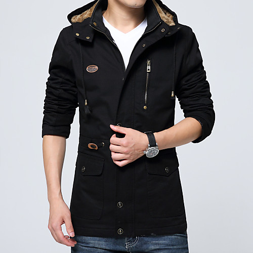 

Men's Hooded Solid Colored Fall Jacket Long Daily Long Sleeve Cotton Coat Tops Black