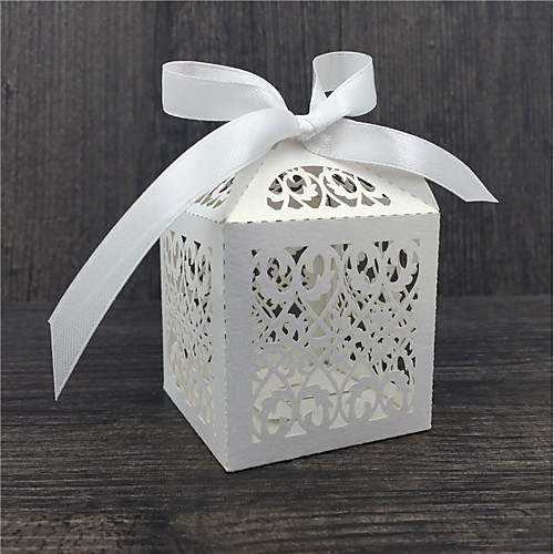 

Round / Square / Cubic Pearl Paper Favor Holder with Ribbons / Printing Favor Boxes - 50