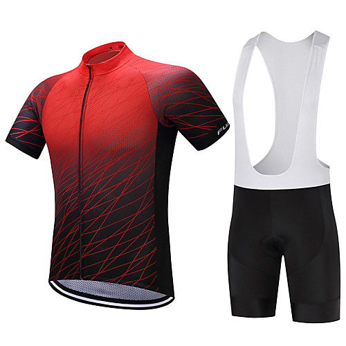 

FUALRNY Men's Short Sleeve Cycling Jersey with Bib Shorts Green Blue Black / Red Gradient Bike Clothing Suit Quick Dry Sweat-wicking Sports Polyester Coolmax Silicon Gradient Mountain Bike MTB Road