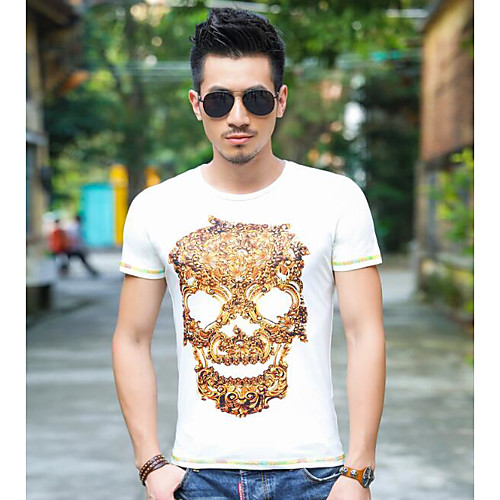 

Men's T shirt Skull Print Short Sleeve Daily Tops Cotton White Black