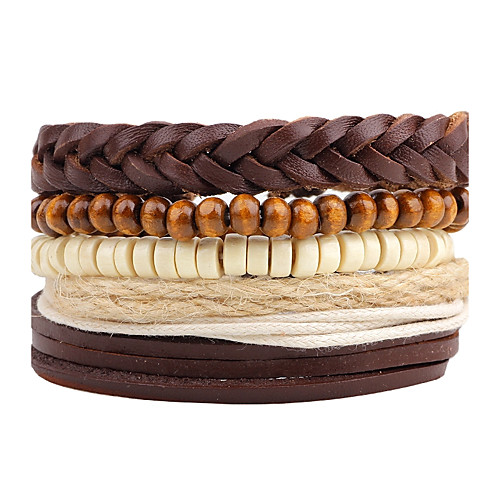 

Men's Bead Bracelet Wrap Bracelet Leather Bracelet Rope woven Personalized Bohemian Wooden Bracelet Jewelry Brown For Daily Casual Stage Street Club