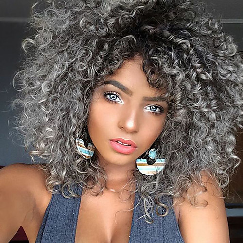 

Synthetic Wig Curly Kinky Curly Kinky Curly Curly Wig Medium Length Black / Grey Synthetic Hair Women's Heat Resistant Ombre Hair Gray