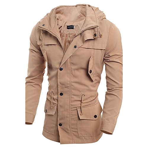 

Men's Basic Jackets Solid Colored Military Fall Jacket Regular Daily Long Sleeve Cotton Coat Tops Black