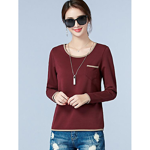 

Women's T shirt Solid Colored Long Sleeve Daily Tops Cotton Black Blushing Pink Wine