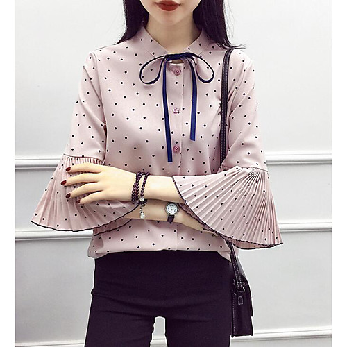 

Women's Blouse Polka Dot 3/4 Length Sleeve Daily Tops Cotton White Blushing Pink Gray