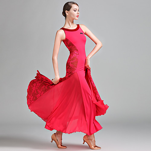 

Ballroom Dance Dress Lace Women's Performance Sleeveless Natural Lace Milk Fiber