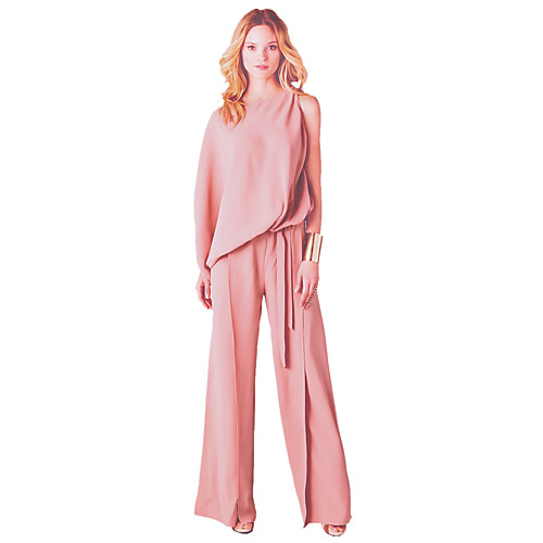 

Women's Plus Size Daily Asymmetrical Blushing Pink Jumpsuit Solid Colored Cotton / Wide Leg