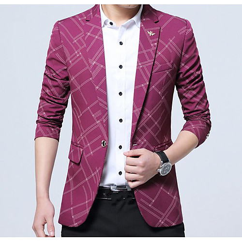

Black / Blue / Wine Plaid / Color Block Polyester Men's Suit - Notch lapel collar / Spring / Summer / Long Sleeve
