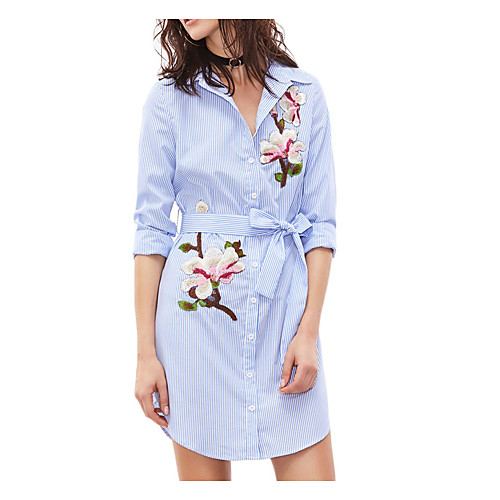 

Women's Shirt Striped Long Sleeve Daily Tops Chinoiserie Blue