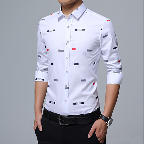 

Men's Shirt Geometric Print Long Sleeve Daily Tops Cotton White Black Blushing Pink