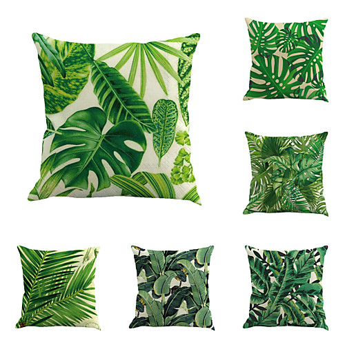 

Classic Set of 6 Cotton / Linen Pillow Cover Pillow Case, Botanical Novelty Classical Retro Traditional / Classic Throw Pillow Outdoor Cushion for Sofa Couch Bed Chair Green