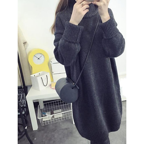 

Women's Solid Colored Pullover Sweater Dress Cotton Long Sleeve Loose Long Sweater Cardigans Turtleneck Fall Wine Khaki Green