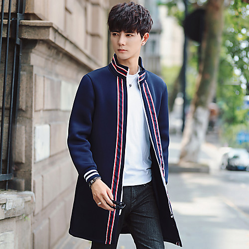 

Men's Basic Jackets Striped Fall Jacket Regular Daily Long Sleeve Others Coat Tops White