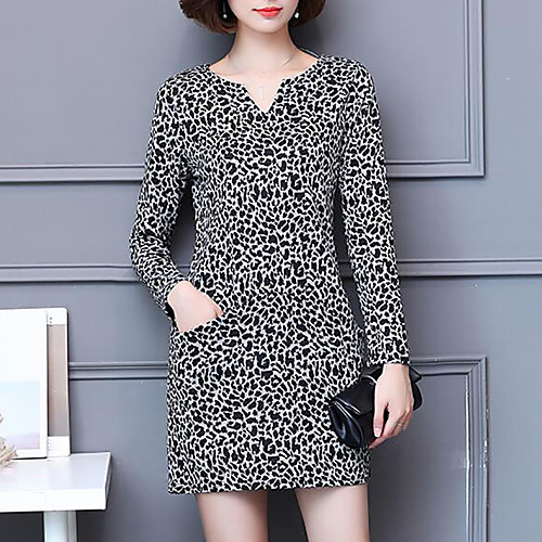 

Women's Sheath Dress Short Mini Dress Black Long Sleeve Print Fall V Neck M L XL XXL 3XL 4XL 5XL / Plus Size
