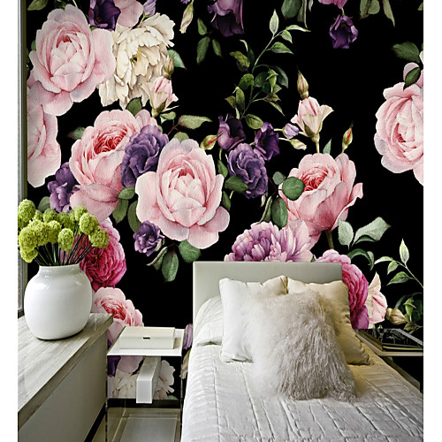 

Black Background Peony Flower Custom 3D Large Wall Covering Mural Wallpaper Fit Restaurant Tv Background Flower