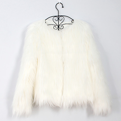 

Women's Solid Colored Fall Notch lapel collar Fur Coat Short Going out Long Sleeve Rayon Coat Tops White