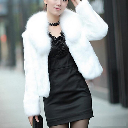 

Women's Solid Colored Fall Fur Coat Short Daily Long Sleeve Fur Coat Tops White