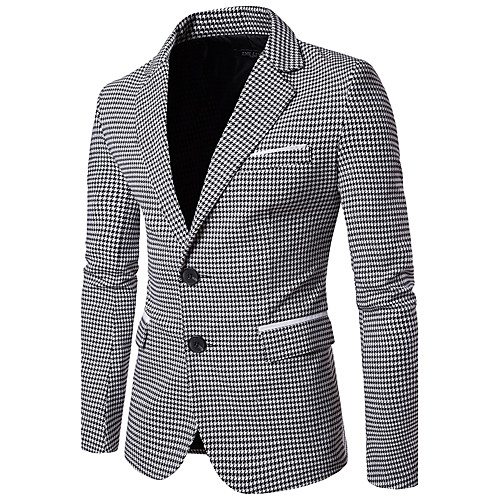 

Men's Work Business / Vintage Fall Regular Blazer, Houndstooth Peaked Lapel Long Sleeve Cotton Green / Black / Business Casual / Slim
