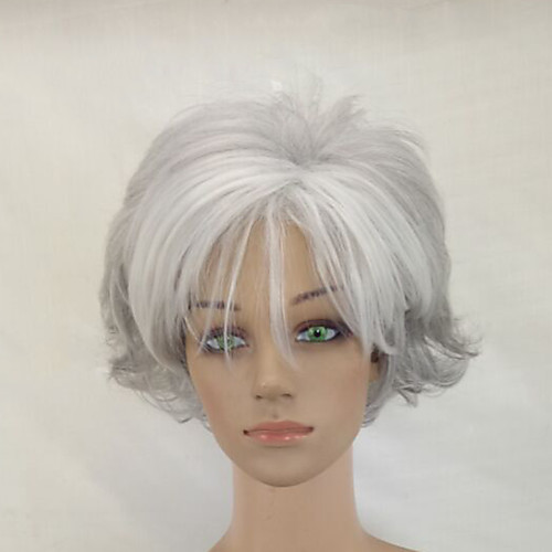 

Synthetic Wig Curly Curly With Bangs Wig Short Grey Synthetic Hair With Bangs Blue Gray hairjoy