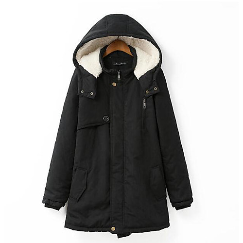 

Women's Winter Padded Parka Daily Basic Solid Colored Cotton Long Sleeve Hooded Black / Green XL / XXL / XXXL