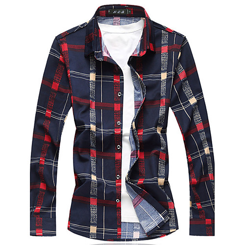

Men's Shirt Plaid Plus Size Long Sleeve Daily Tops Cotton Streetwear Blue Red