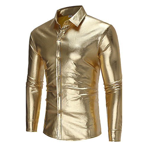 

Men's Solid Colored Print Slim Shirt Party Going out Club Classic Collar Black / Gold / Silver / Fall / Winter / Long Sleeve