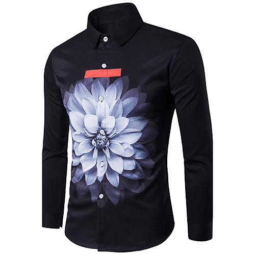 

Men's Shirt Solid Colored Print Long Sleeve Daily Tops Cotton Casual Black