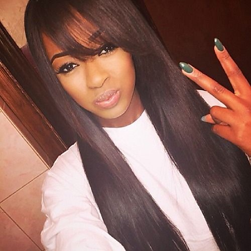 

100% Virgin Human Hair Glueless Lace Front Wig Straight Wig With Bangs 130% Density with Baby Hair Natural Hairline African American Wig 100% Virgin 100% Hand Tied Women's 10 inch 12 inch 14 inch