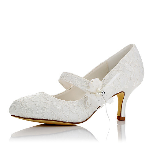 

Women's Heels Round Toe Comfort Wedding Dress Party & Evening Lace Satin Appliques Winter Ivory / EU41