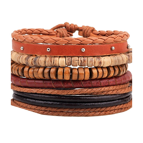 

Men's Bead Bracelet Wrap Bracelet Leather Bracelet Rope woven Personalized Fashion Wooden Bracelet Jewelry Brown For Casual Stage Street Going out Club
