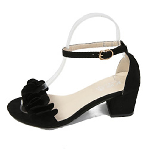 

Women's Sandals Chunky Heel Open Toe Comfort Dress Party & Evening PU Buckle Flower Summer Black Dusty Rose Gray