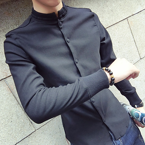 

Men's Shirt Solid Colored Long Sleeve Daily Tops Chinoiserie Black Navy Blue
