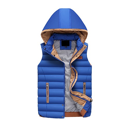 

Men's Fall Winter Down Parka Daily Solid Colored Polyester Sleeveless Hooded Black / Blue / Red M / L / XL