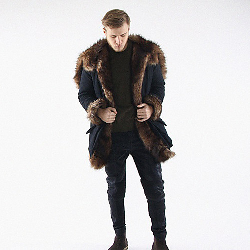 

Men's Daily / Work / Weekend Winter Long Fur Coat, Solid Colored Shawl Lapel Long Sleeve Faux Fur / Fox Fur / Raccoon Fur Black / Loose