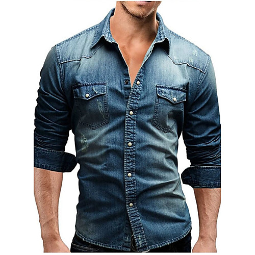 

Men's Shirt Solid Colored Plus Size Denim Long Sleeve Daily Tops Blue Light gray Dark Gray